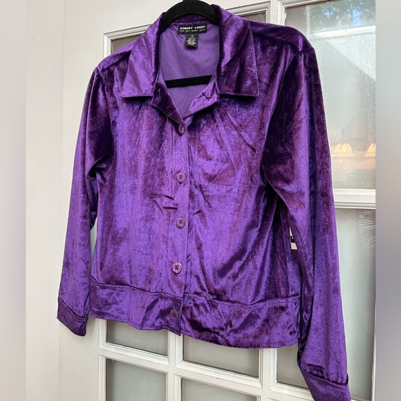 Robert Louis Designer Silk Sasha Purple Velvet Button Up Blouse Size Small S NWT - Picture 7 of 11